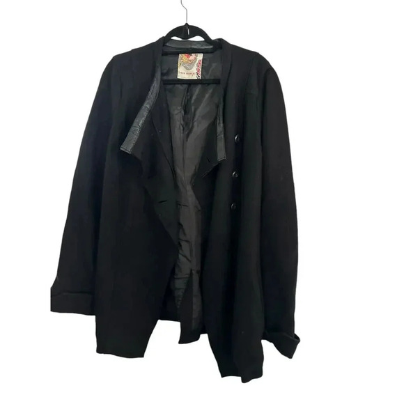 Free People Black Wool Blend Button Front Asymmetrical Coat Size 10 - Picture 1 of 11